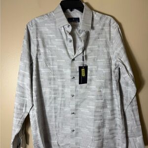 Hart Schaffner Marx Dress Shirt Mens Medium Gray Geometric Cotton NWT